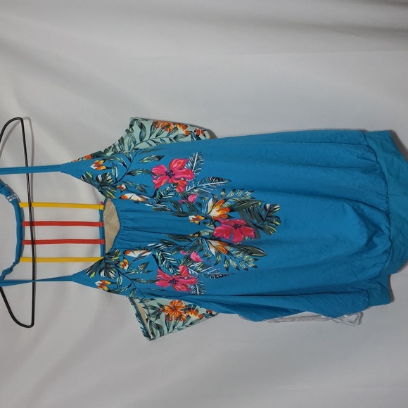 Swim By Cacique Other - SWIM By Cacique Women's Swim TOP Bra W/Tank Overshirt Aqua Tropical Sz 28 EUC